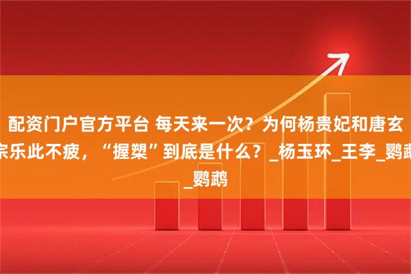 配资门户官方平台 每天来一次？为何杨贵妃和唐玄宗乐此不疲，“握槊”到底是什么？_杨玉环_王李_鹦鹉